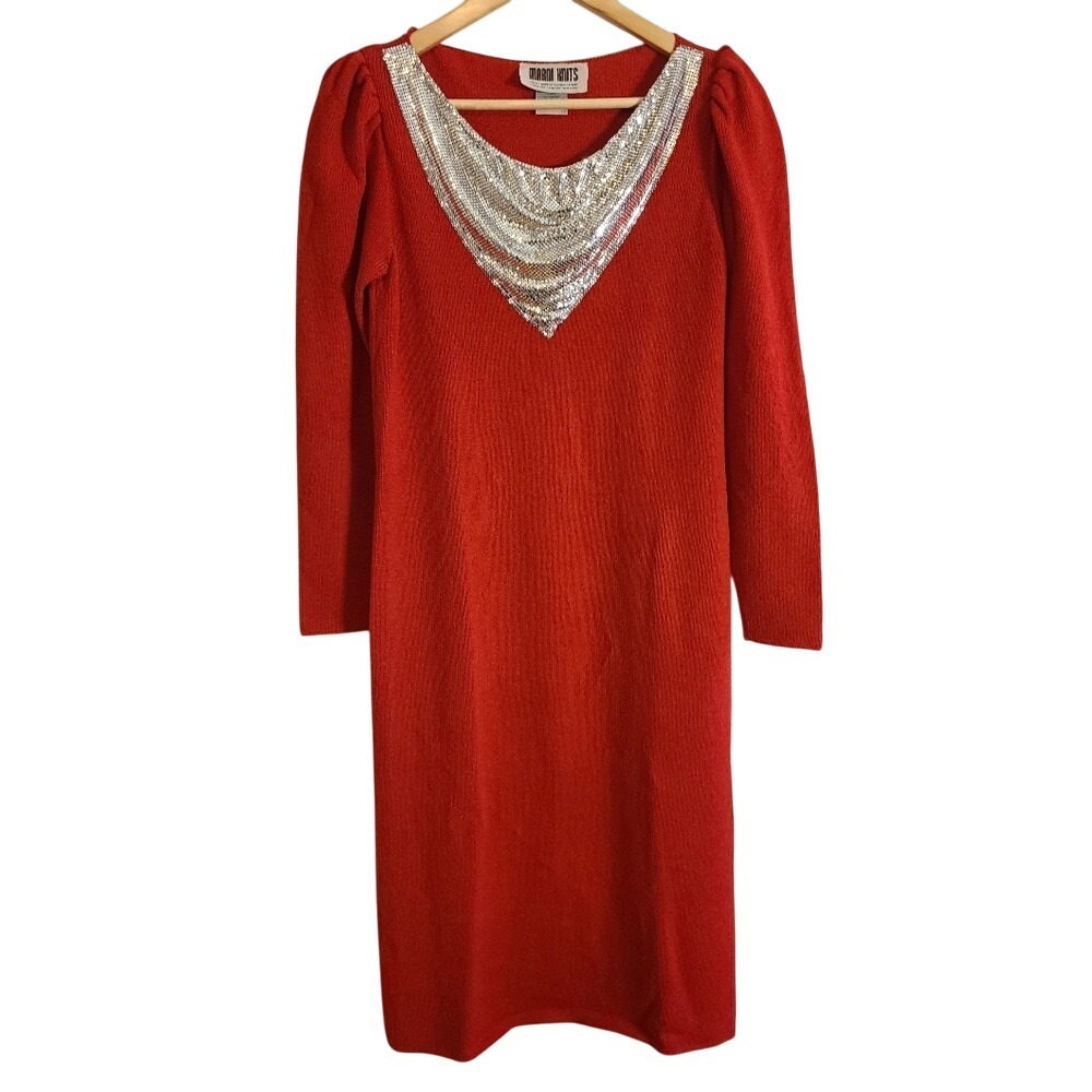 Retro Marni Knits Red Metal Mesh Cowl‎ Sweater Dress 12